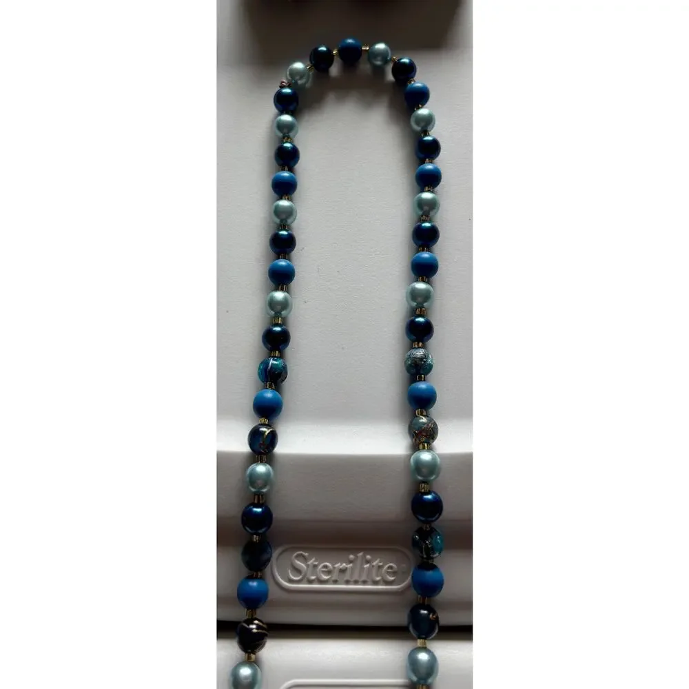 Vintage Japan Necklace and Earrings Lot 2 Blue Multi Color Gold Venetian Glass